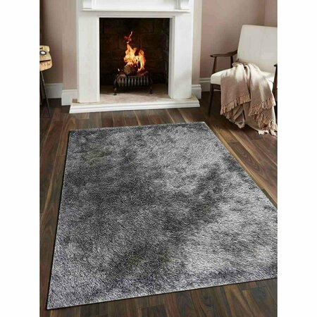 GLITZY RUGS 4 x 6 ft. Solid Hand Tufted Shag Polyester Rectangle Area Rug, Blue & White UBSK00333T0331A4